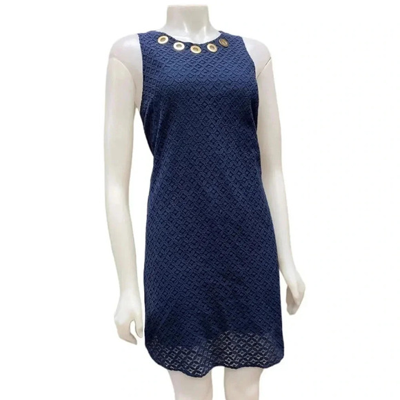 Michael Kors Grommet Neck Dark Blue Lace Sleeveless Dress Size 10 - Picture 2 of 9
